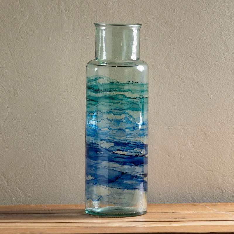 Hand-Blown Recycled Coastal Vase, Tall