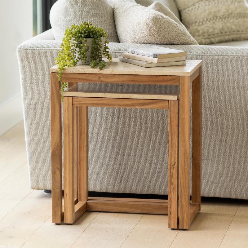 Travertine Stone Nesting Tables, Set of 2