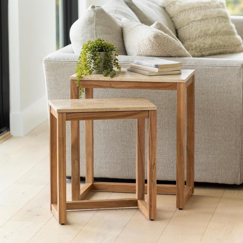 Travertine Stone Nesting Tables, Set of 2