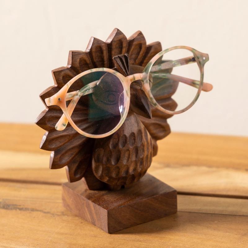 Hand-Carved Sheesham Wood Peacock Eyeglass Holder