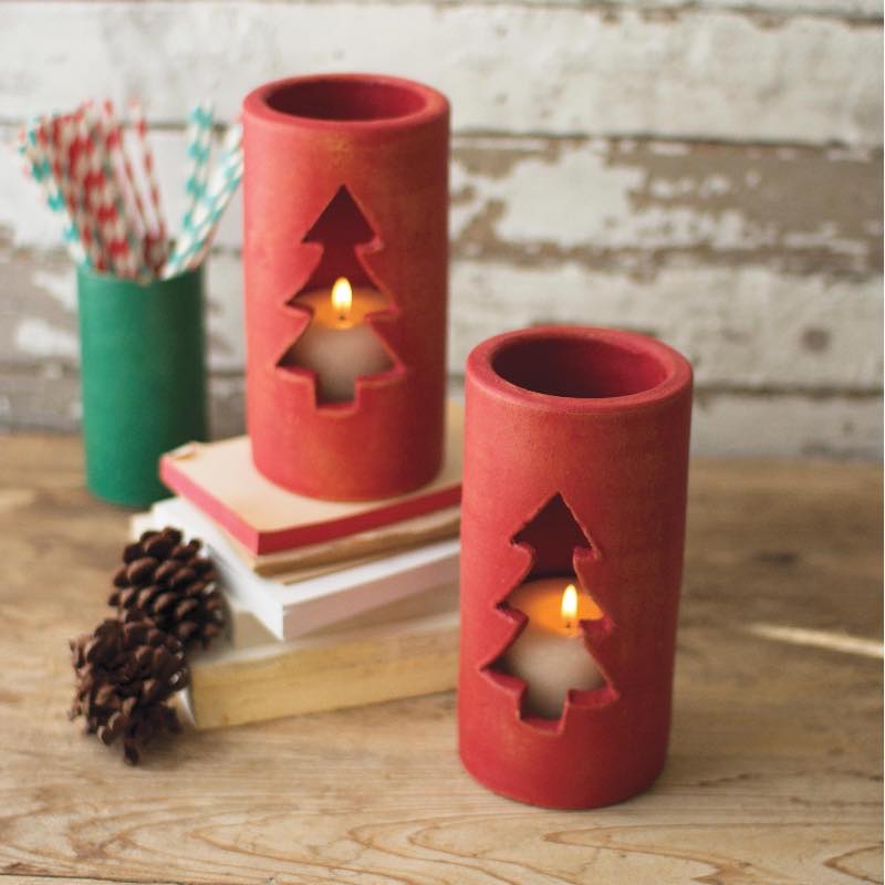 Red Clay Holiday Tree Luminaries, Set of 6