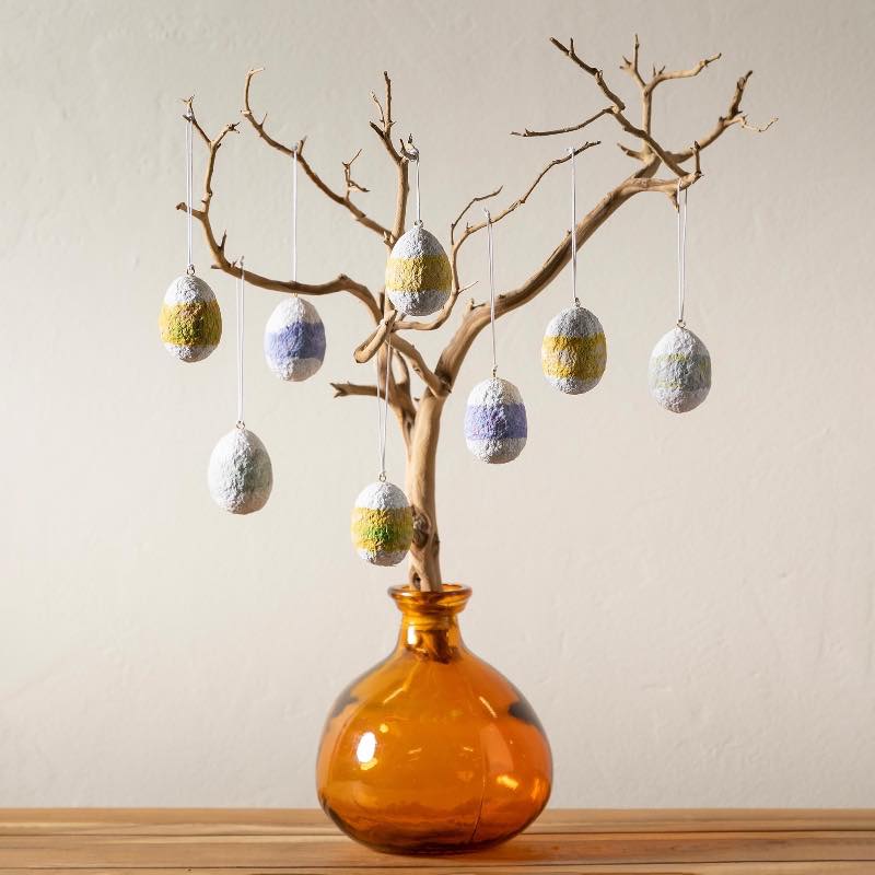 Fiber Mache Egg-shaped Ornaments, Set of 8