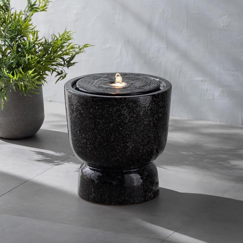 Sleek Black Modern Lighted Fountain