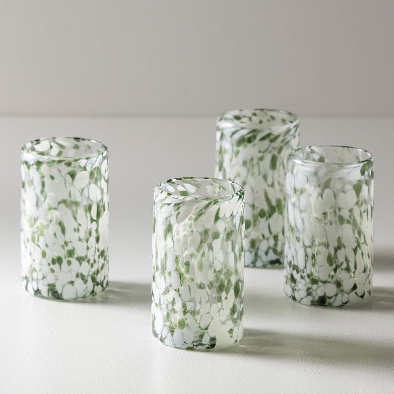 Green and White Recycled Pint Glassware, Set of 4