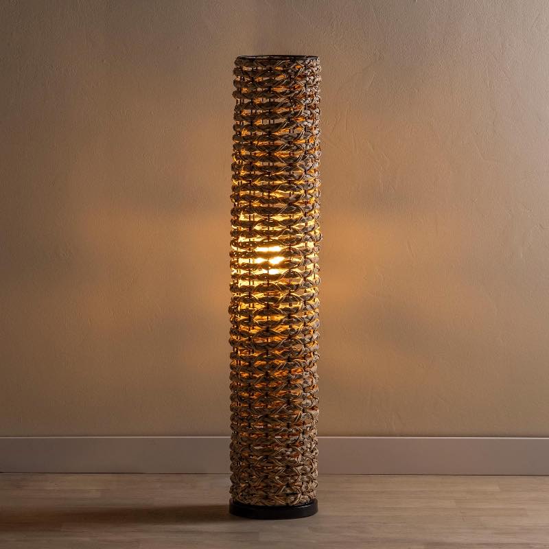 Woven Cattail Column Floor Lamp