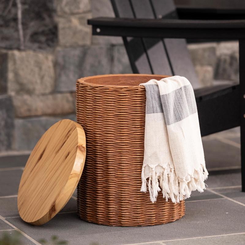 Faux Wicker Concrete Storage Side Table