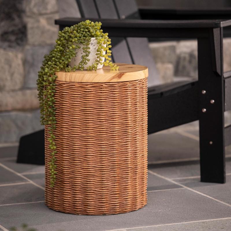 Faux Wicker Concrete Storage Side Table