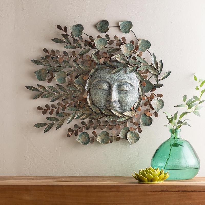 Metal Leaf Sun Face Wall Art