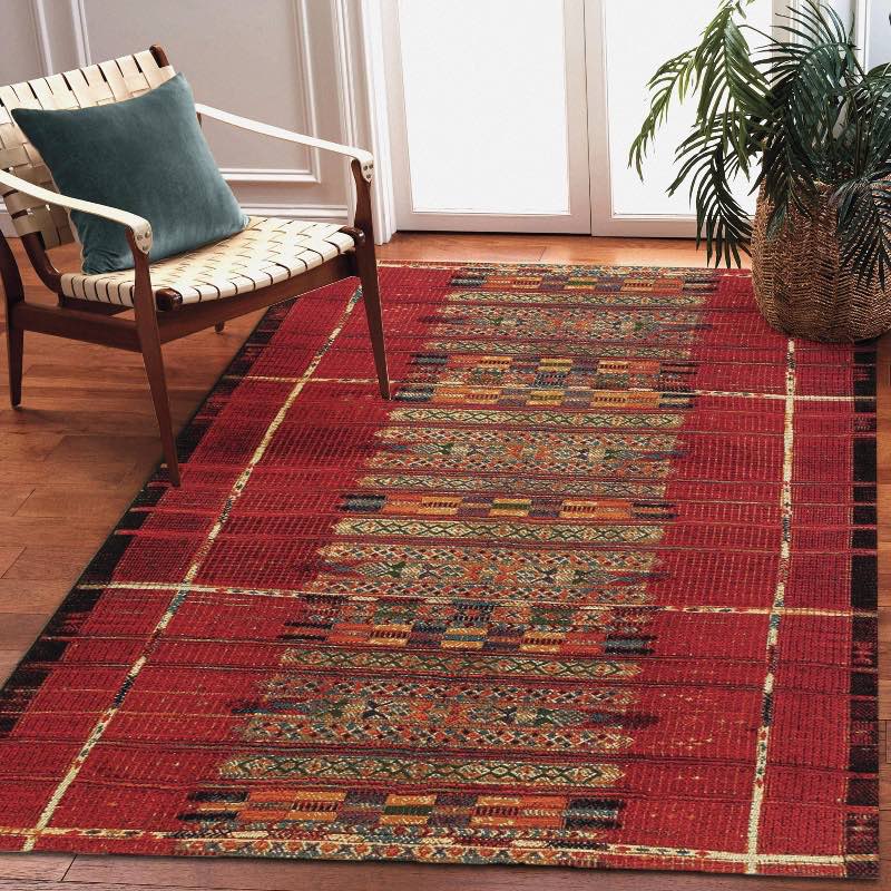 Indoor/ Outdoor Marina Tribal Stripe Red Rug, 5 x 7