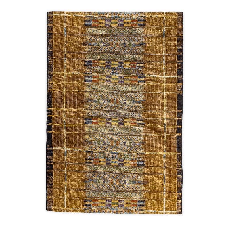 Indoor/ Outdoor Marina Tribal Stripe Gold Rug, 5 x 7