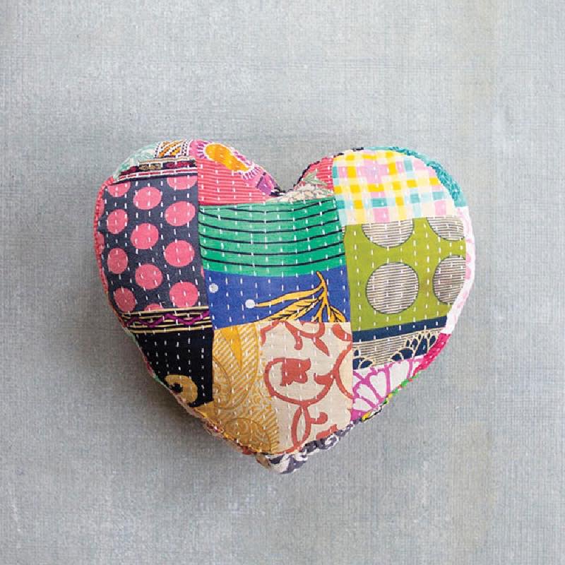 Kantha Heart Pillow