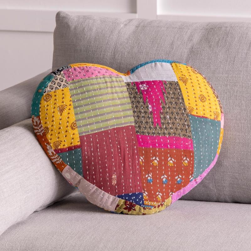 Kantha Heart Pillow