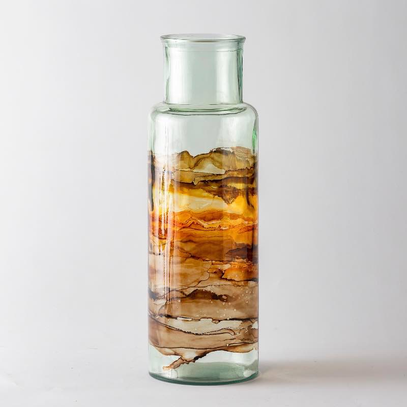 Hand-Blown Recycled Amber Glass Vase, Tall