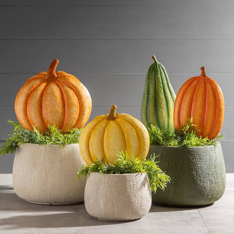 Metal Pumpkin Garden Stakes, Set of 4