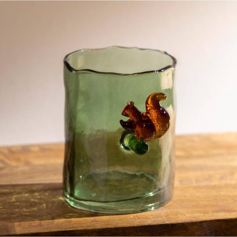 Green Glass Hurricane with Squirrel, Short