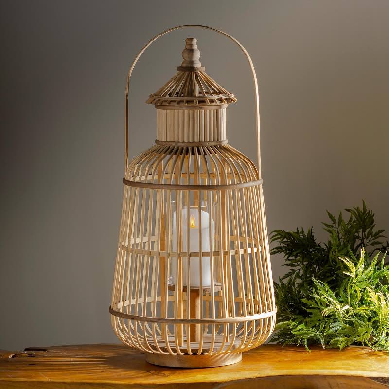 Bamboo Pagoda Lantern with Glass Insert