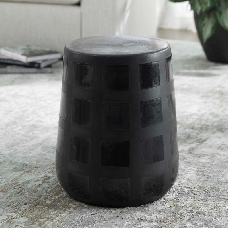 Patchwork Black Garden Stool