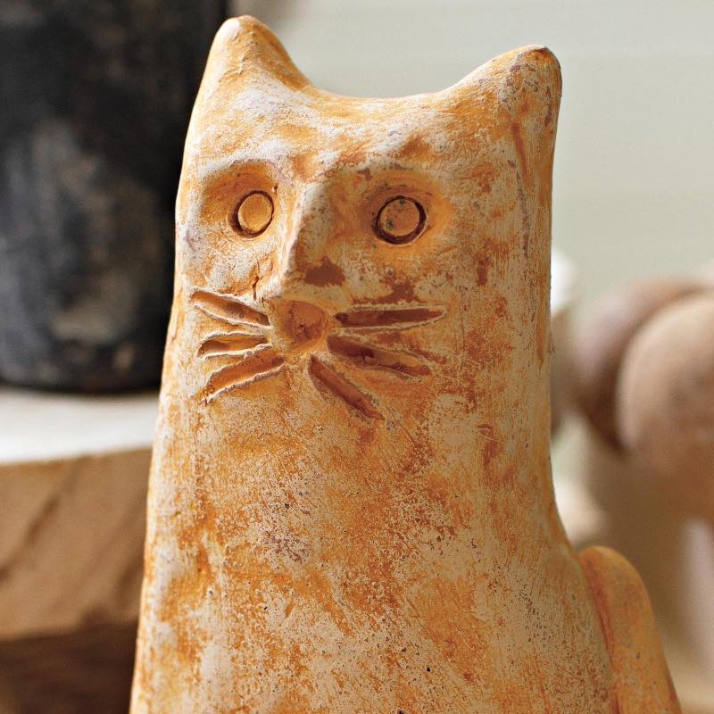 Clay Cat Sculptures, Set of 2