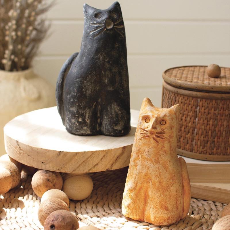 Clay Cat Sculptures, Set of 2