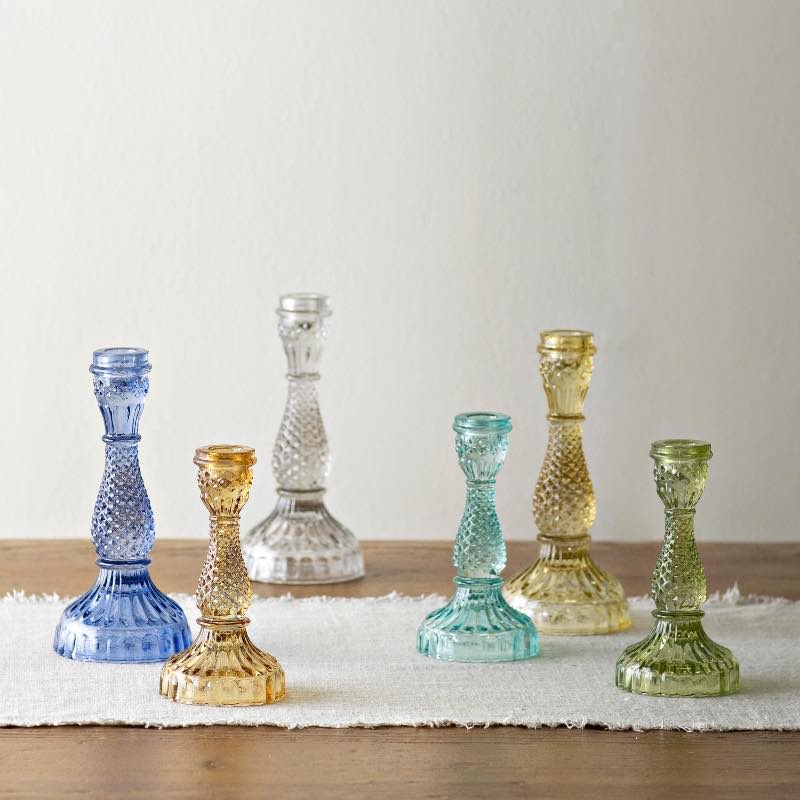 Colorful Glass Taper Candle Holders, Set of 6