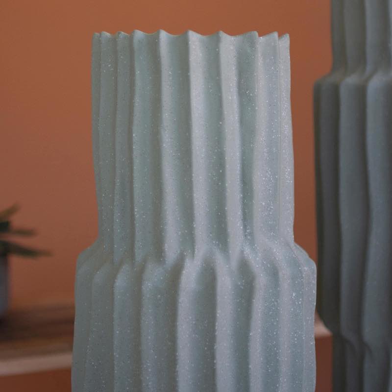 Ribbed Green Ceramic Vase