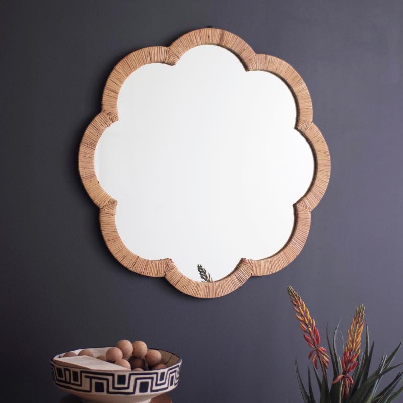 Woven Flower-Shaped Framed Mirror