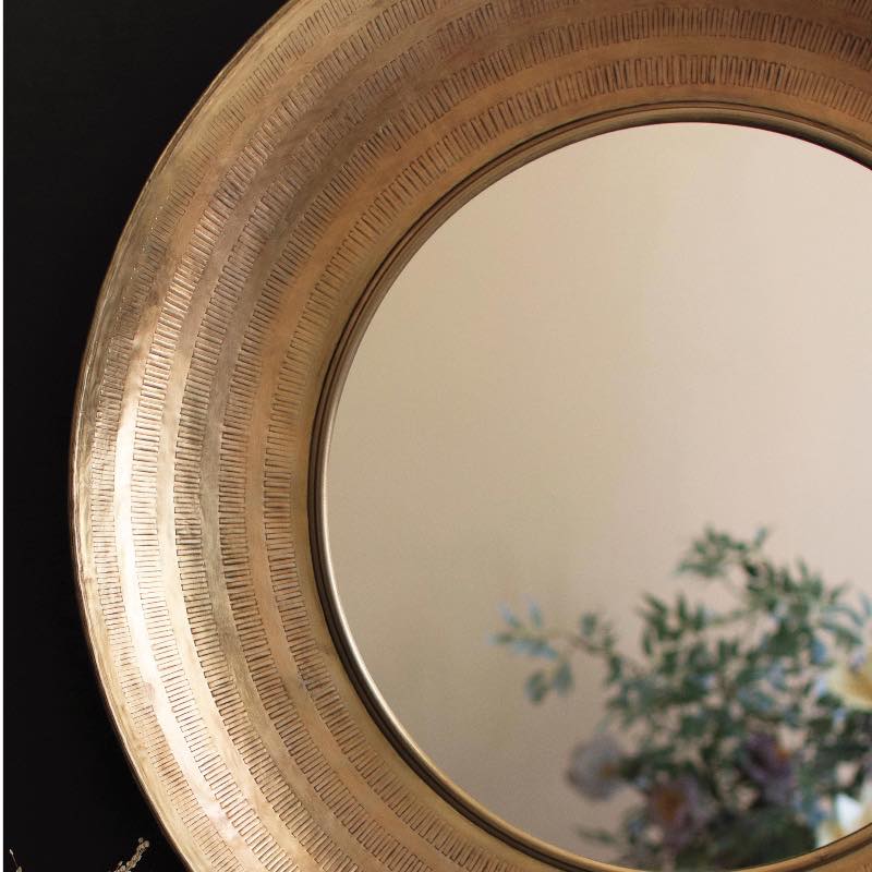 Round Hand Hammered Antique Brass Frame with Mirror