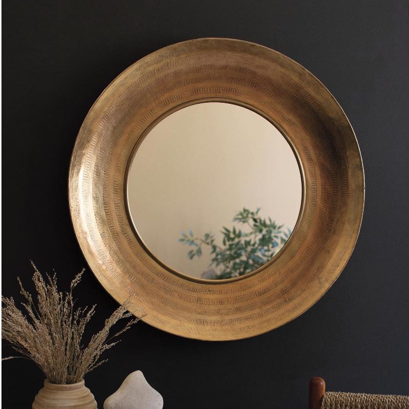 Round Hand Hammered Antique Brass Frame with Mirror