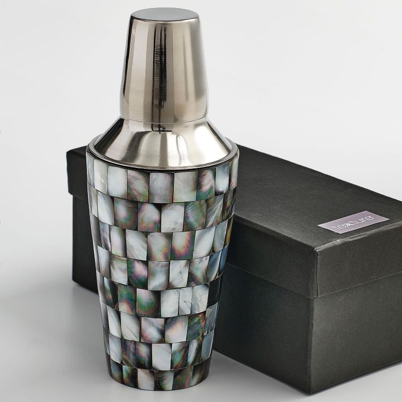 Abalon Stainless Steel and Mother of Pearl Cocktail Shaker