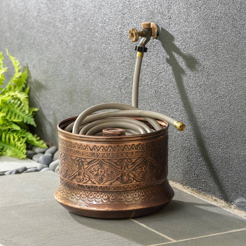 Moroccan Embossed Copper-Finished Hose Pot