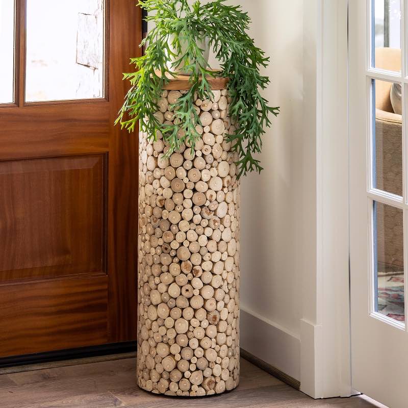 Column Pedestal Teak Wood Plant Stand