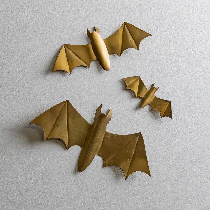 Gold Metal Winged Bats Wall Décor, Set of 3