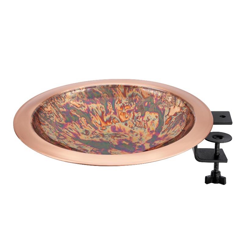 Fired Copper Bird Bath with Deck Bracket