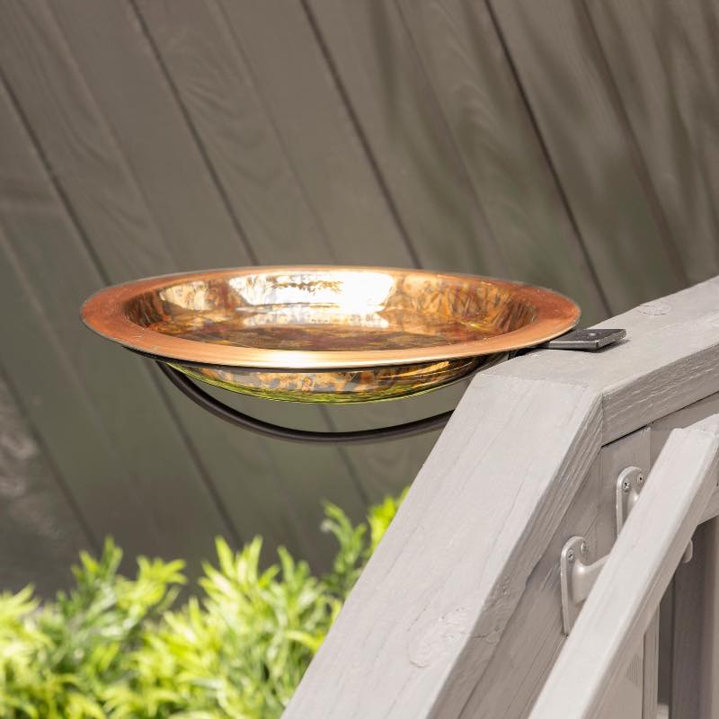 Fired Copper Bird Bath with Deck Bracket