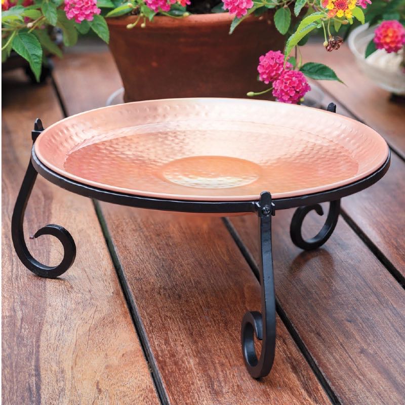 Freestanding Hammered Copper Birdbath