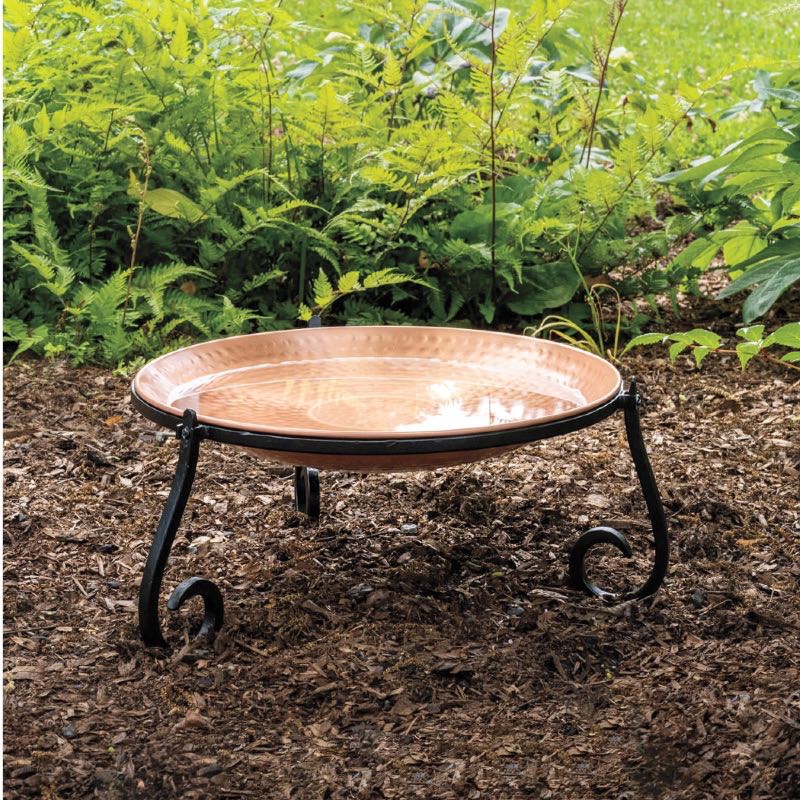 Freestanding Hammered Copper Birdbath