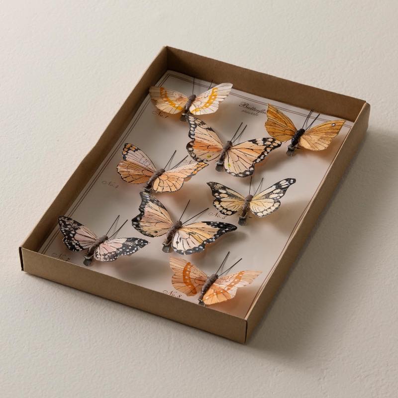 Natural Feather Butterflies, Set of 8