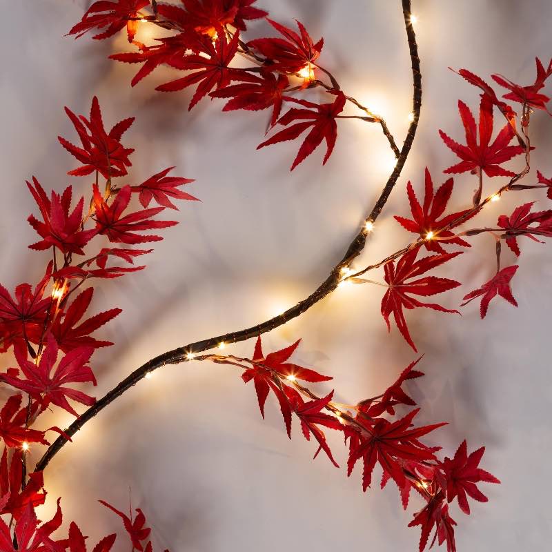 Indoor/Outdoor Lighted Japanese Maple Leaf Garland with 70 Lights