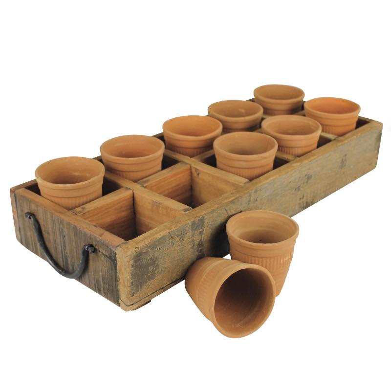 Rustic Wood Caddy with 10 Cups