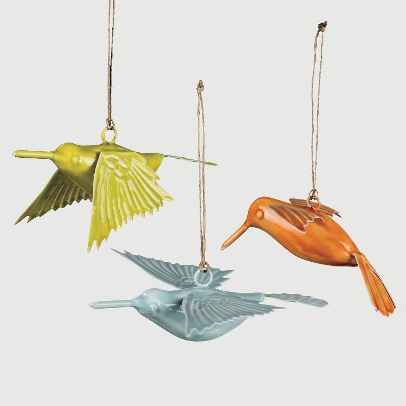 Enamel Hanging Hummingbirds, Set of 3