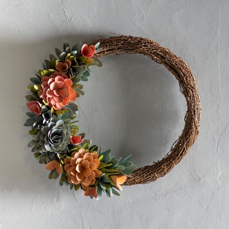 Pink Wood Flower Wreath, 18