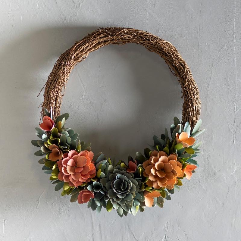 Pink Wood Flower Wreath, 18