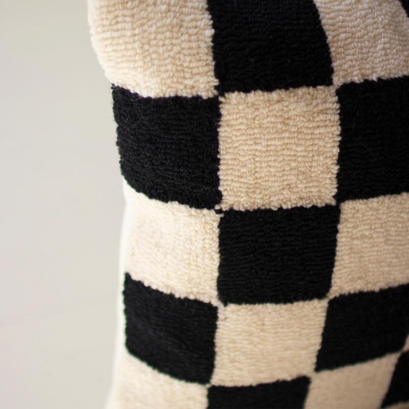 Checkered Hand-Hooked Pillow, 18