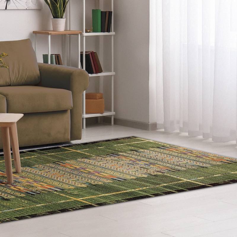 Indoor/ Outdoor Marina Tribal Stripe Green Rug, 3' x 5'