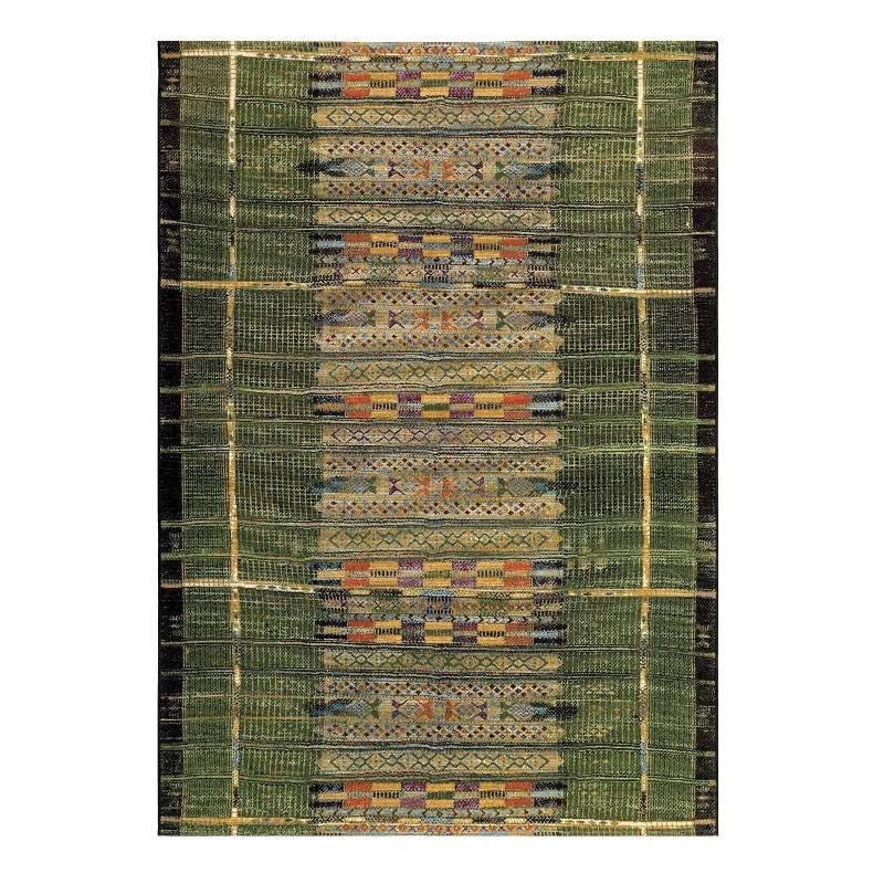 Indoor/ Outdoor Marina Tribal Stripe Green Rug, 5' x 7'