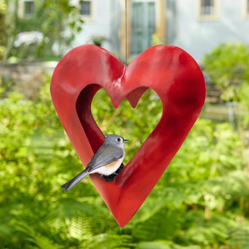 Fly Thru Heart Copper Bird Feeder, Red Finish