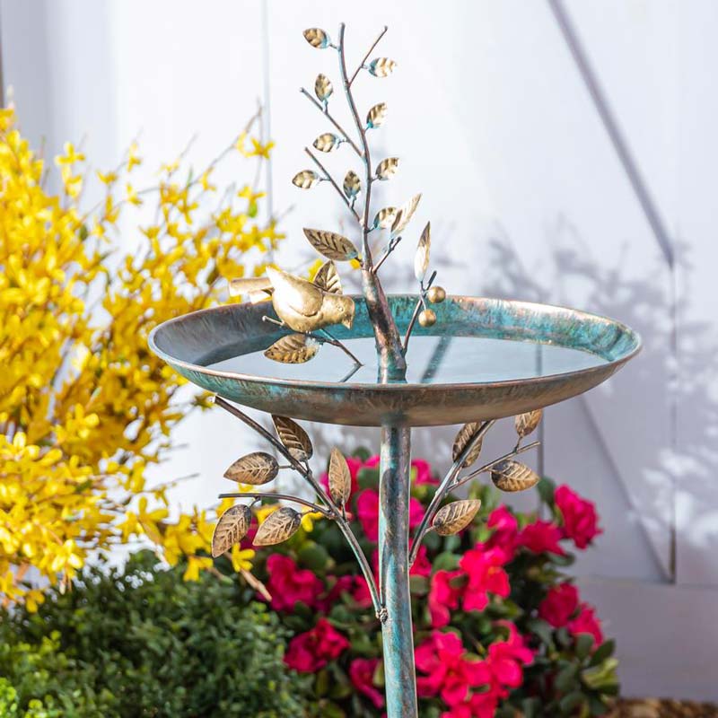 Metal Birds and Branches Bird Bath