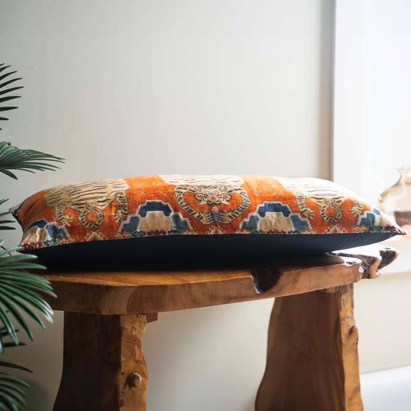 Velvet Tibetan Tiger Lumbar Pillow