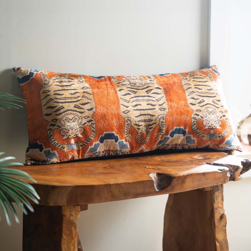 Velvet Tibetan Tiger Lumbar Pillow