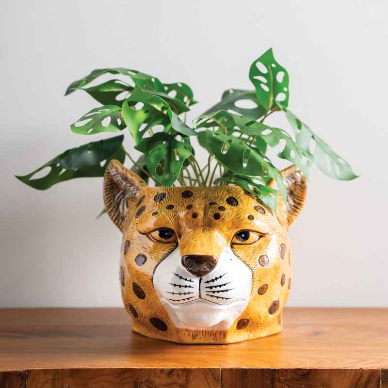 Ceramic Cheetah Head Planter/Bottle Cooler